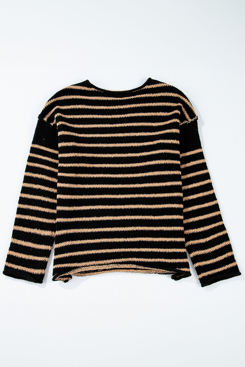 Black Stripe Drop Shoulder Loose Sweater – Trendy Comfort with Classic Style