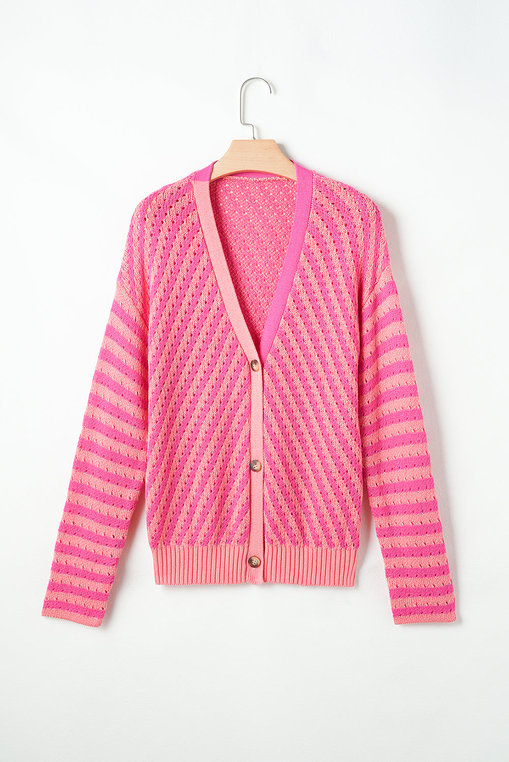 Pink Striped Drop Shoulder Cardigan – Elegant & Comfortable