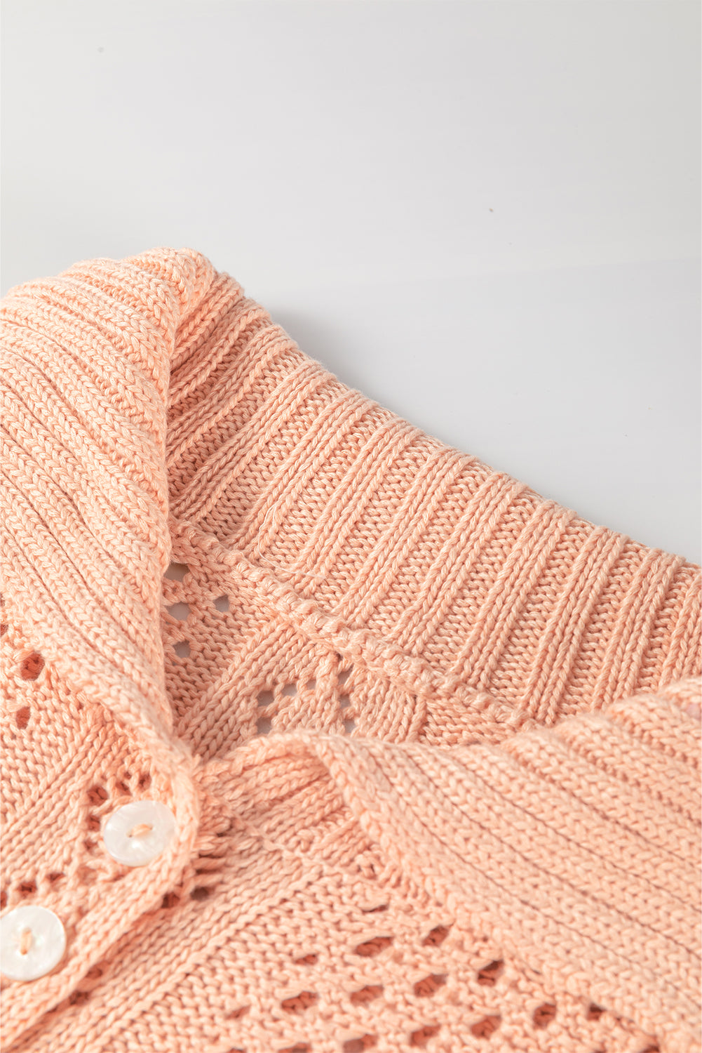 Apricot Pink Open-Knit 3/4 Sleeve Sweater – Effortless Elegance for Every Season