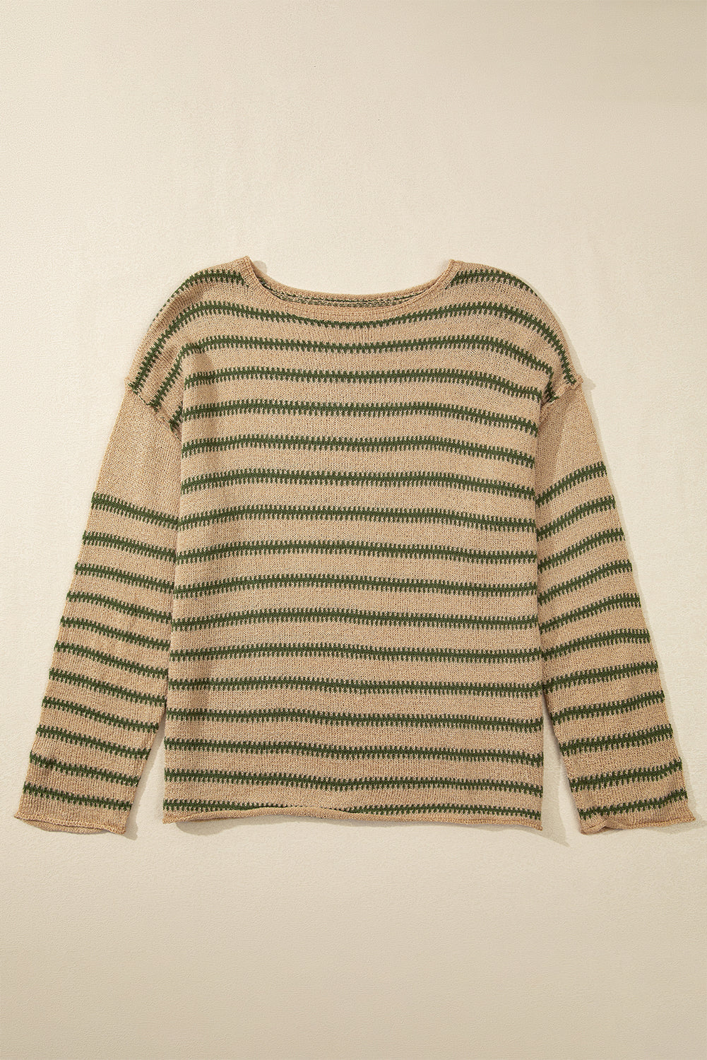 Khaki Stripe Drop Shoulder Casual Sweater – Effortless Comfort and Style