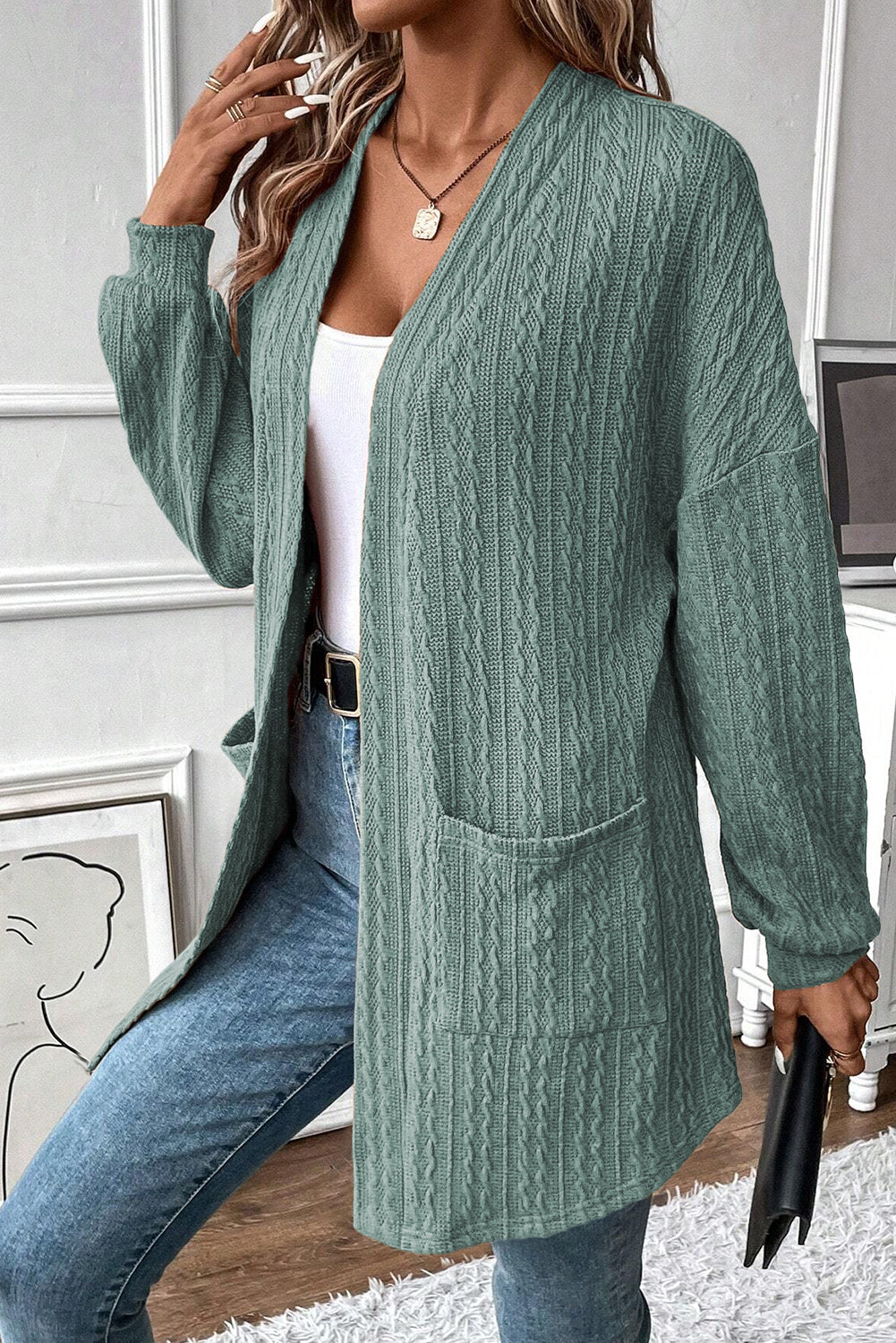 Canton Textured Knit Side Pockets Open Front Cardigan – Cozy & Chic