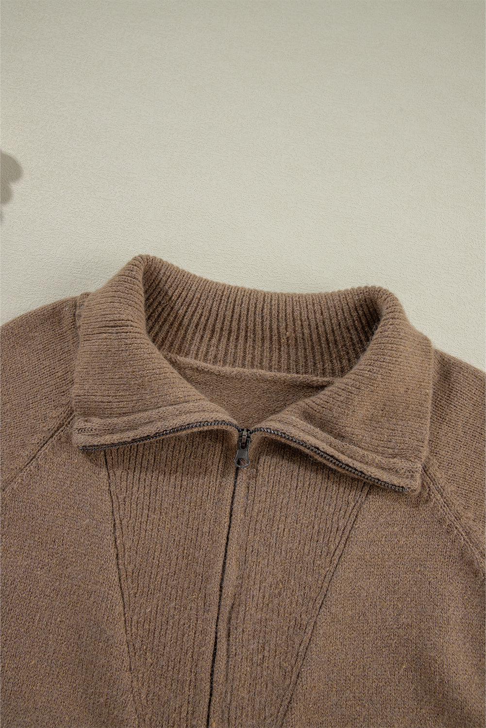 Brown Trim Collared Zip up Cardigan – Bold & Versatile