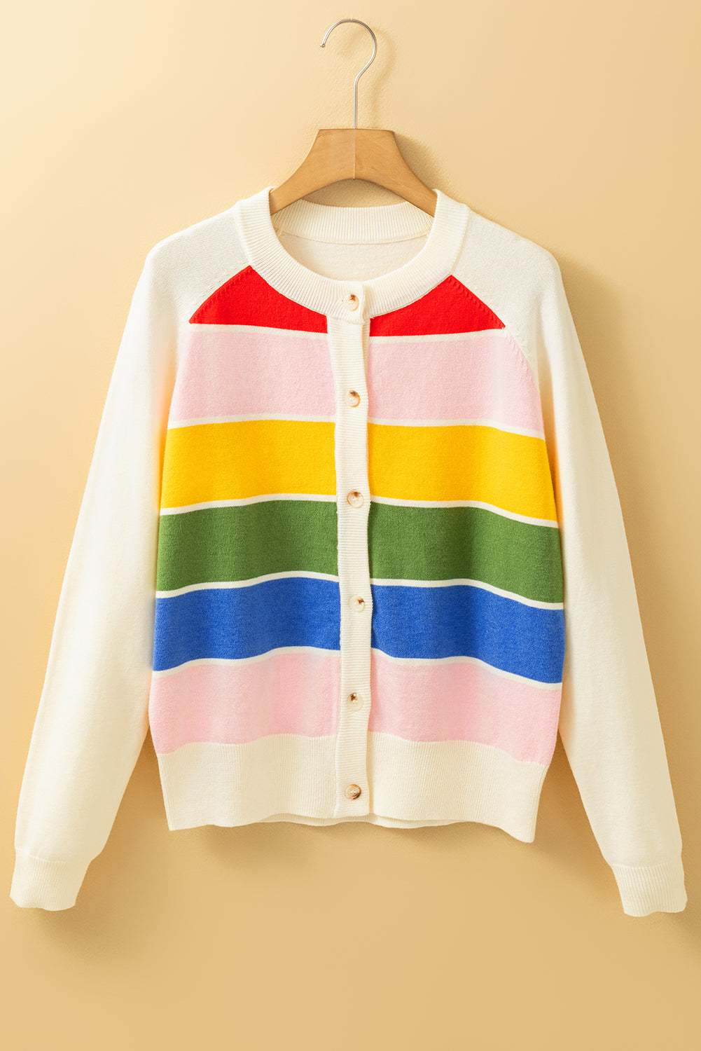 White Stripe Colorful Pattern Sweater Cardigan – Cozy & Vibrant