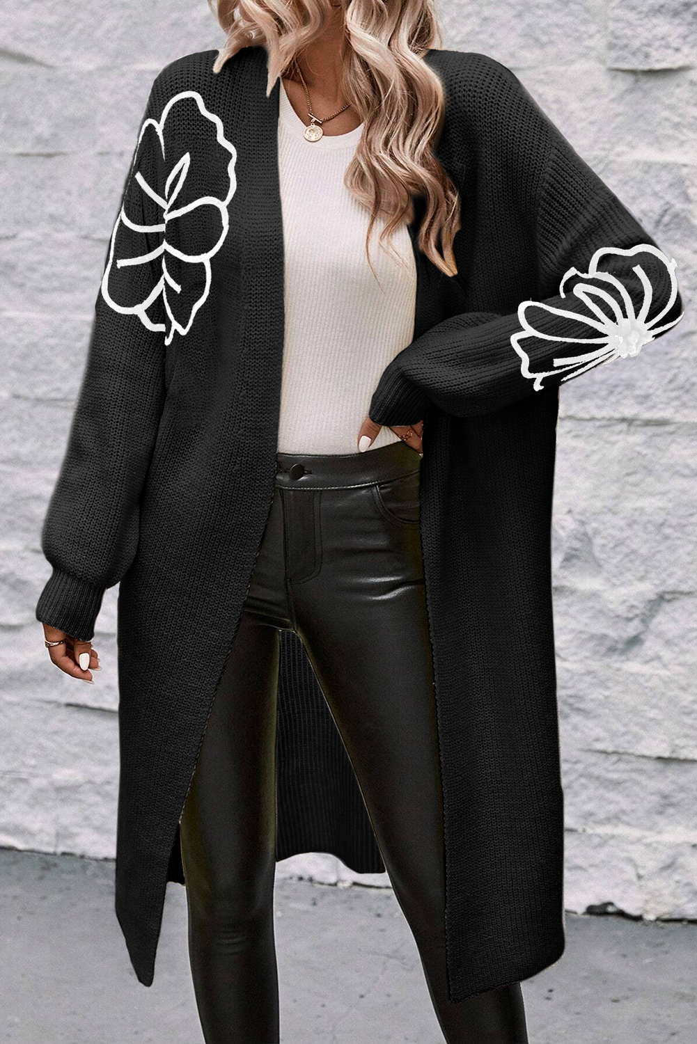 Black Flower Embroidered Duster Cardigan – Elegance Meets Comfort