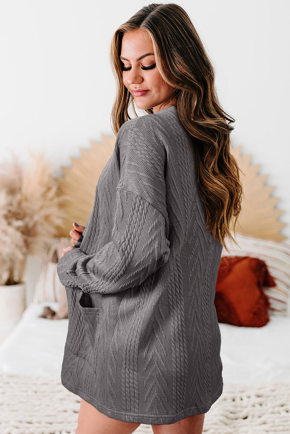 Medium Grey Open Front Cardigan with Pocket – Sophisticated and Practical