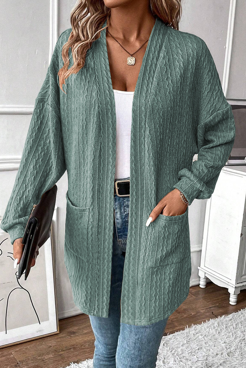 Canton Textured Knit Side Pockets Open Front Cardigan – Cozy & Chic