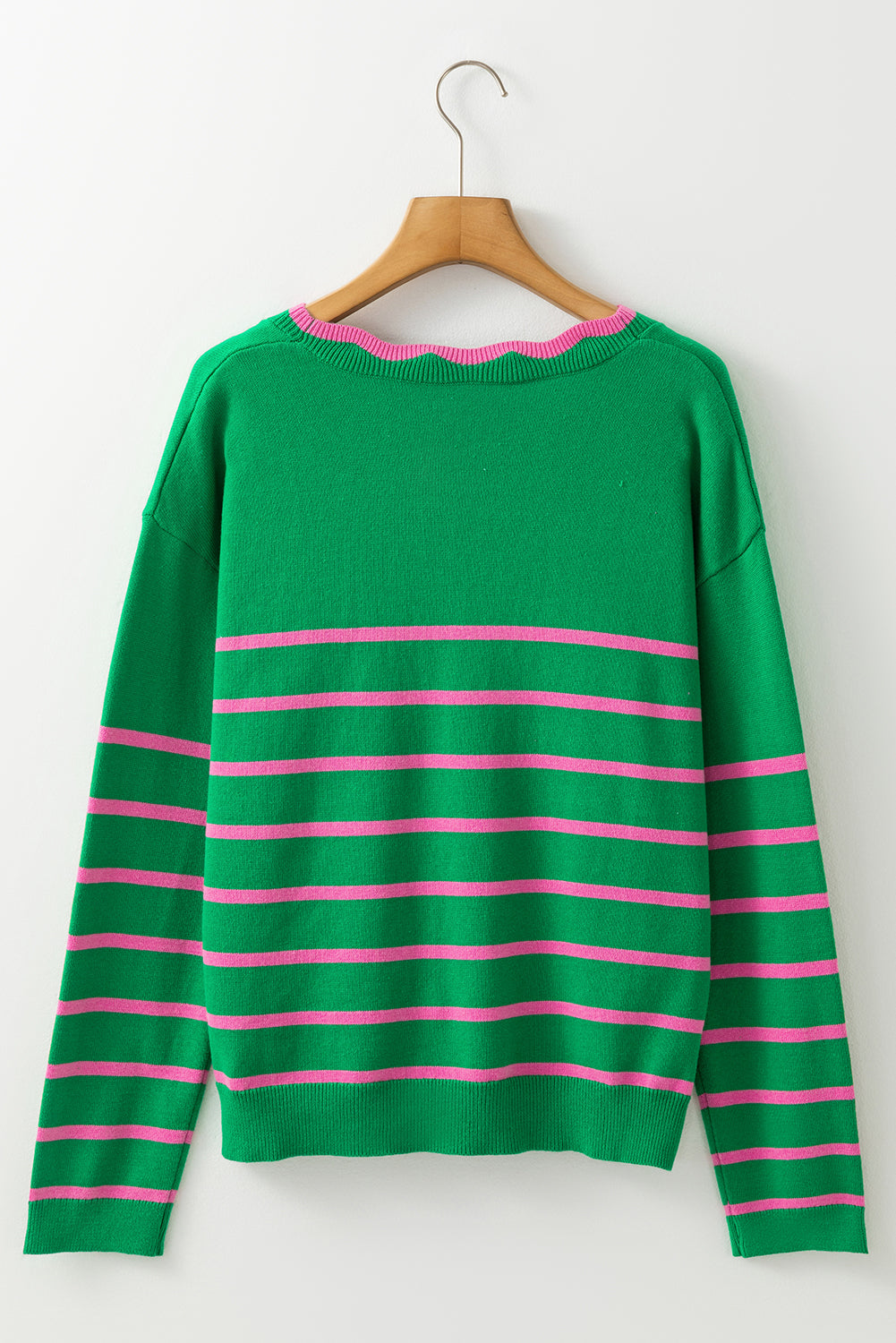 Green Stripe Ribbon Sweater Knit Cardigan – Charming and Cozy