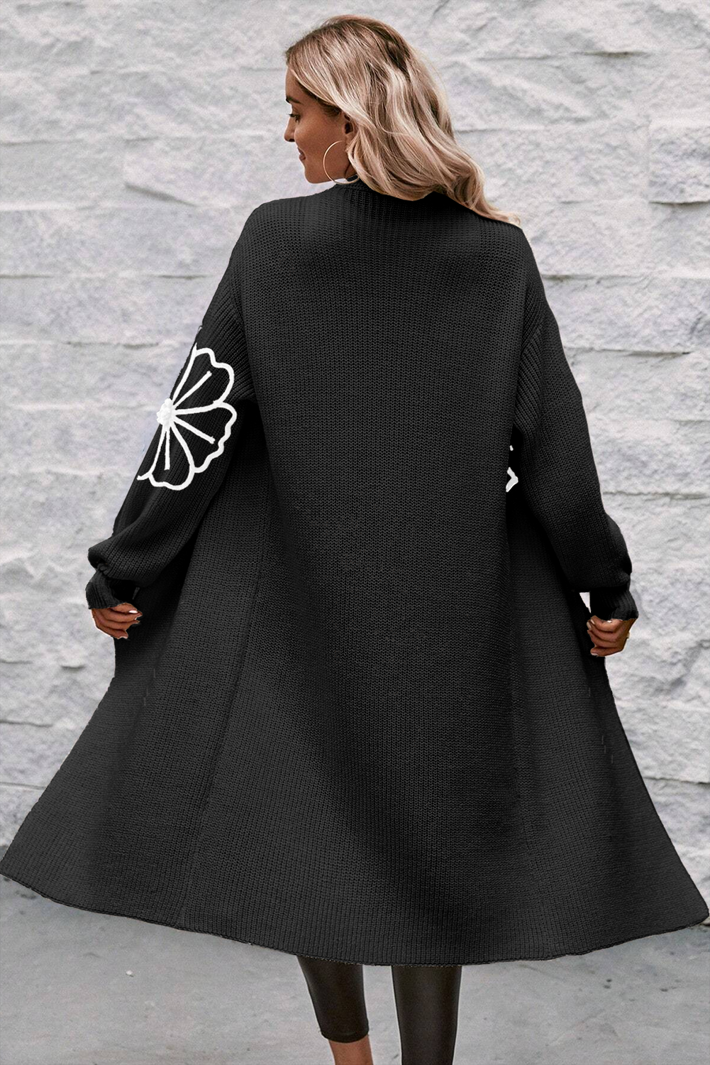 Black Flower Embroidered Duster Cardigan – Elegance Meets Comfort