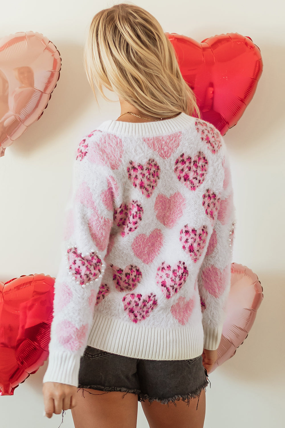 Pink Heart Leopard Print Trim Fuzzy Sweater – Bold & Cozy