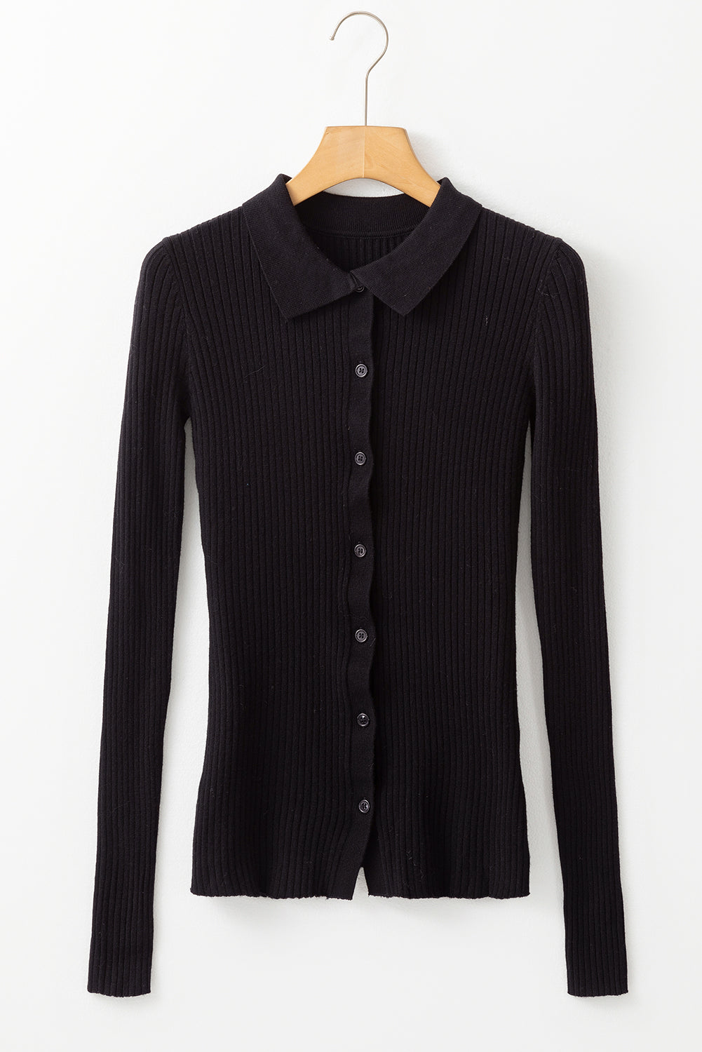 Black Ribbed Knit Collared Slim Fit Sweater Cardigan – Polished and Sophisticated