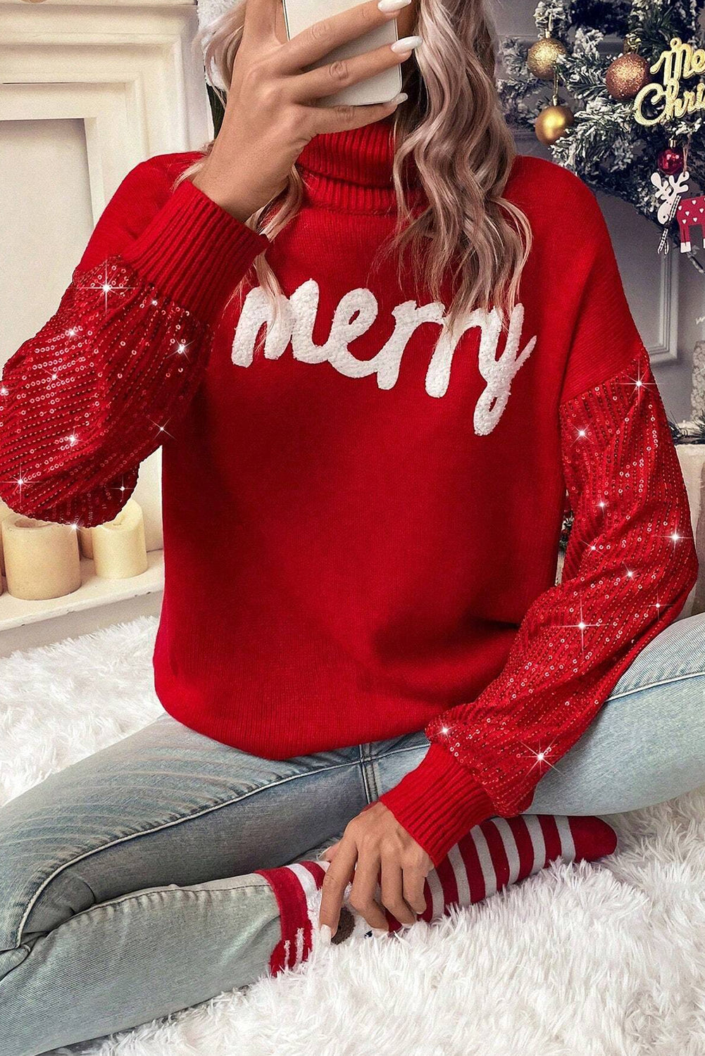 Racing Red Christmas Turtleneck Sweater – Festive & Chic