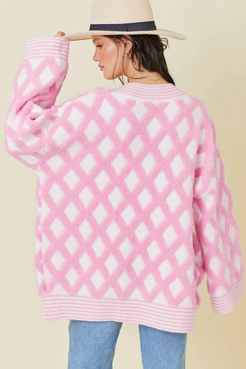 Pink Knit Open Front Pocketed Cardigan – Cozy & Playful