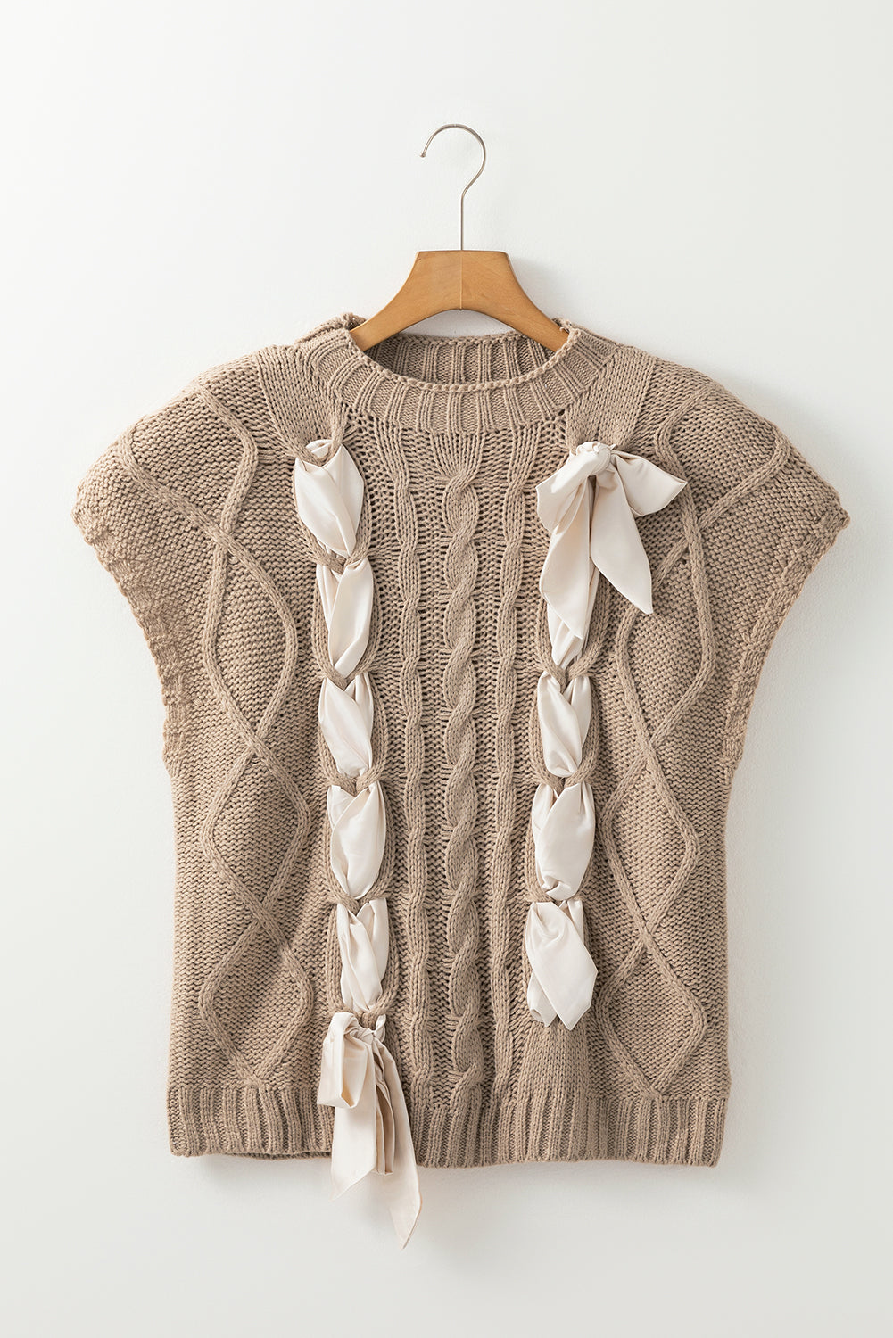 Simply Taupe Colorblock Cable Knit Sweater – Feminine Charm Meets Modern Design