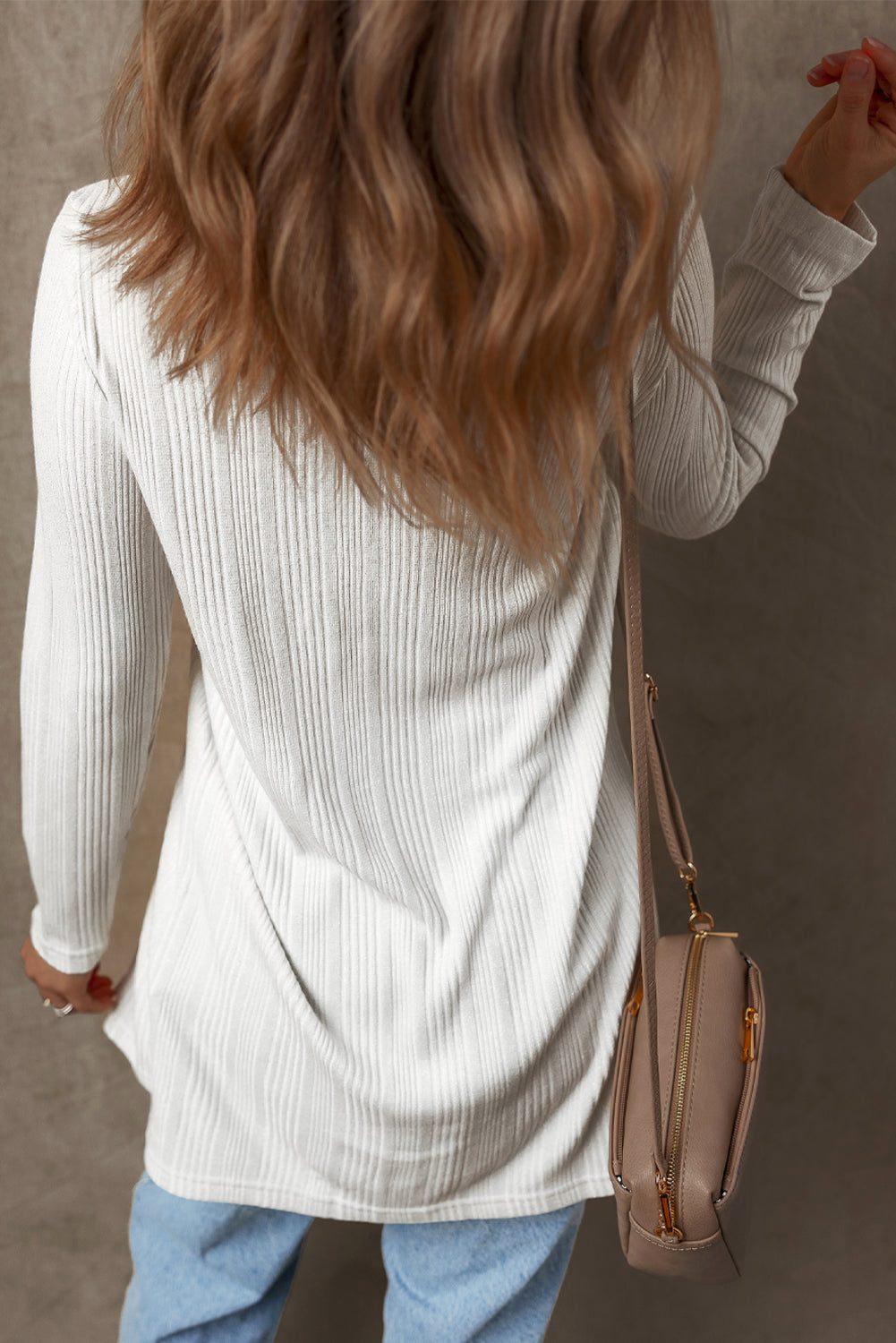 White Solid Color Ribbed Button-Up Tunic Cardigan – Elegant and Timeless