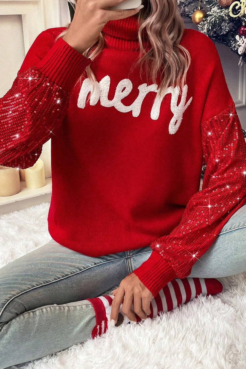 Racing Red Christmas Turtleneck Sweater – Festive & Chic