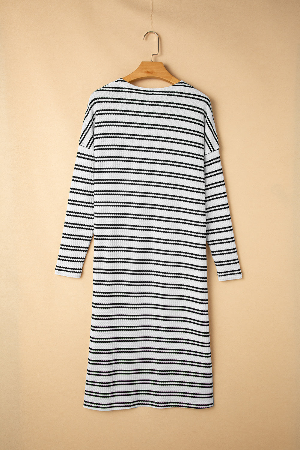 Black Stripe Print Open Front Duster Cardigan – Effortless Chic with Extra Coverage