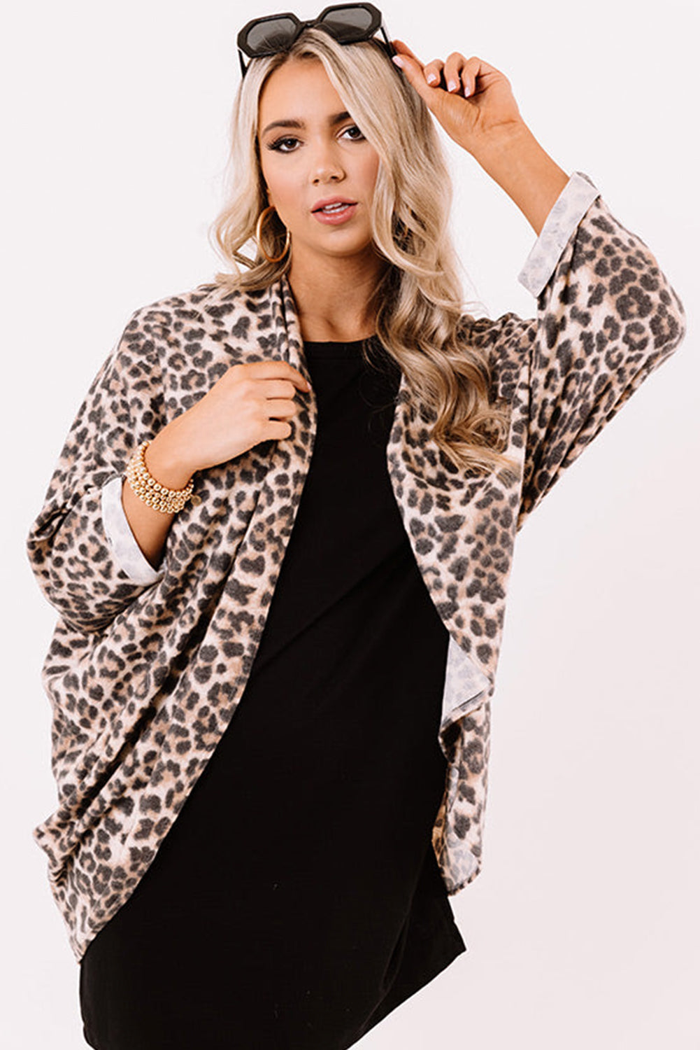 Khaki Leopard Print Batwing Tunic Cardigan – Bold and Comfortable Style