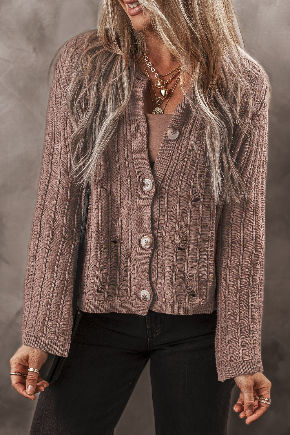 Goat Cut-Out Textured Knit Buttoned Cardigan – Chic & Cozy