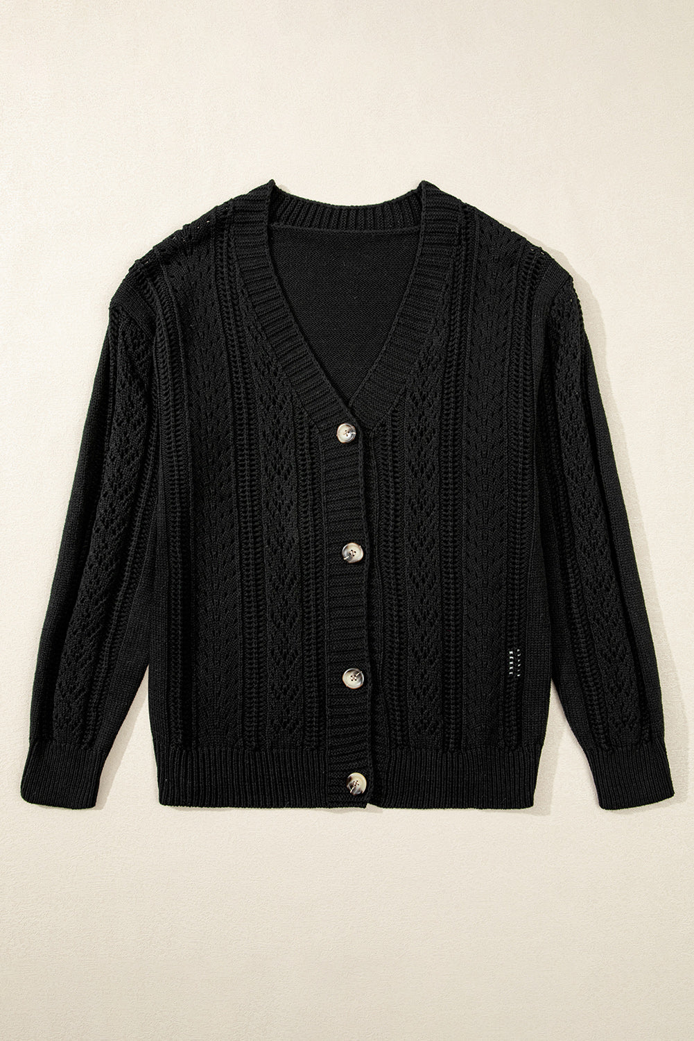 Black Open Knit Sweater Cardigan – Relaxed Elegance for Every Occasion