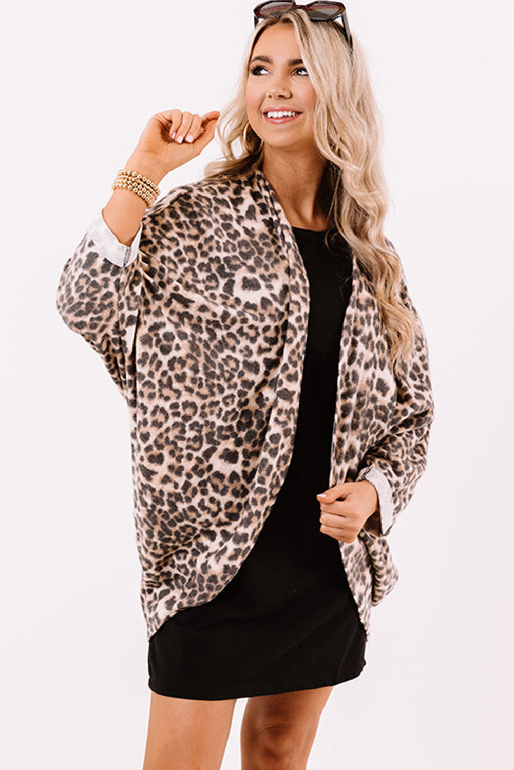 Khaki Leopard Print Batwing Tunic Cardigan – Bold and Comfortable Style