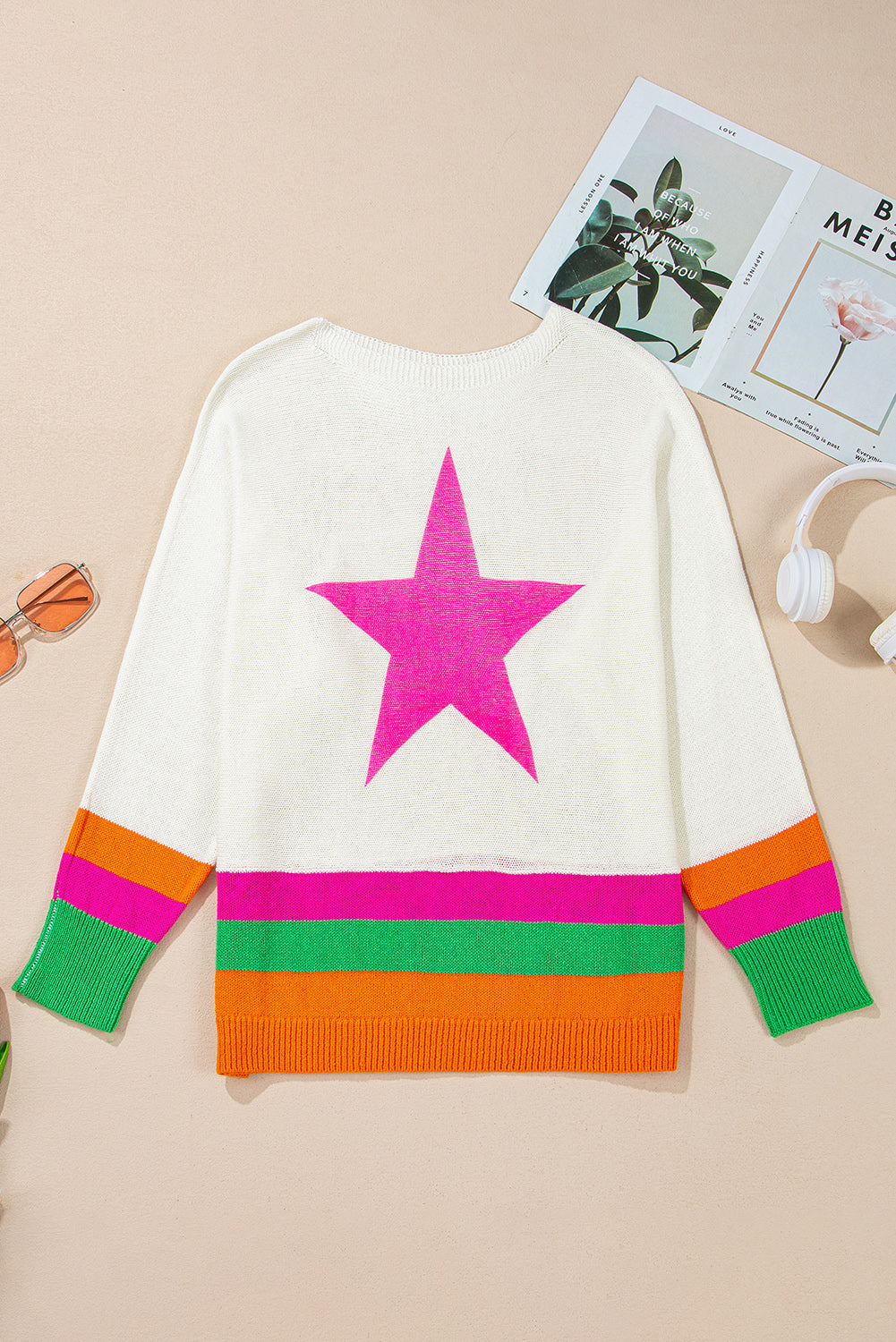 White Star Drop Shoulder Sweater – Cozy and Trendy