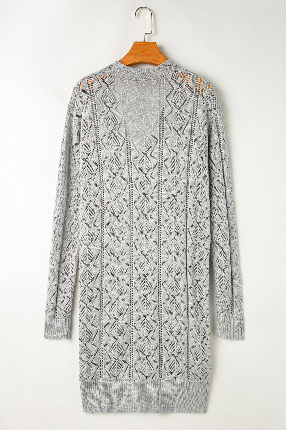 Gray Hollow Out Button Front Long Cardigan – Chic and Cozy Layering Piece