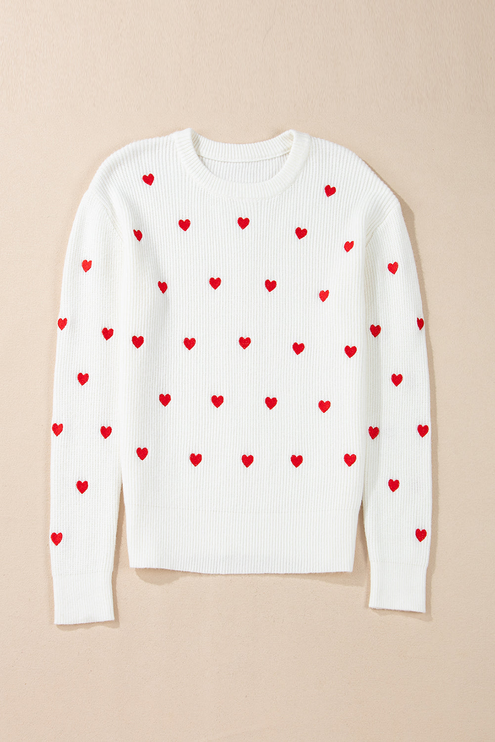 White Heart Shape Drop Shoulder Sweater – Festive and Cozy