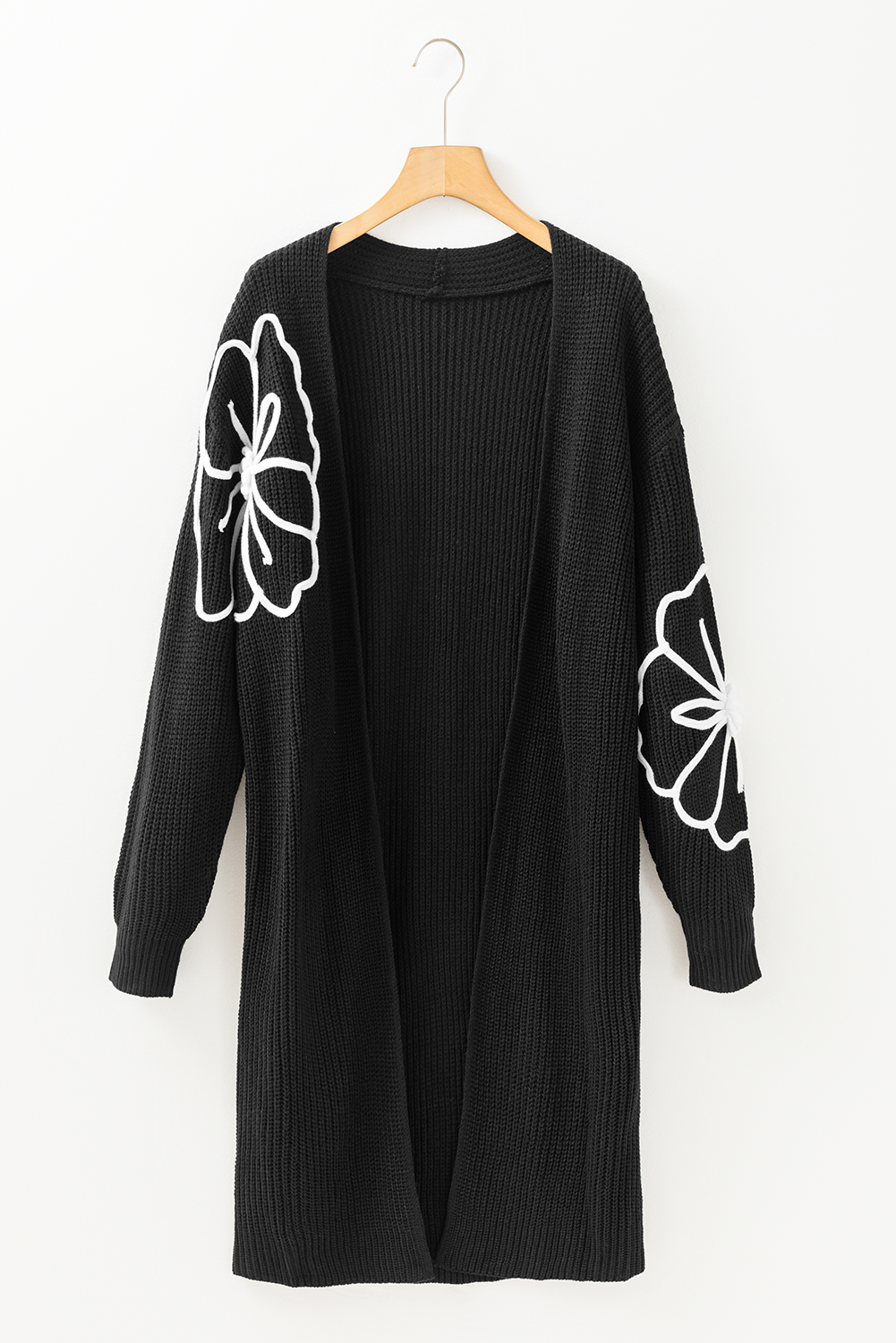 Black Flower Embroidered Duster Cardigan – Elegance Meets Comfort