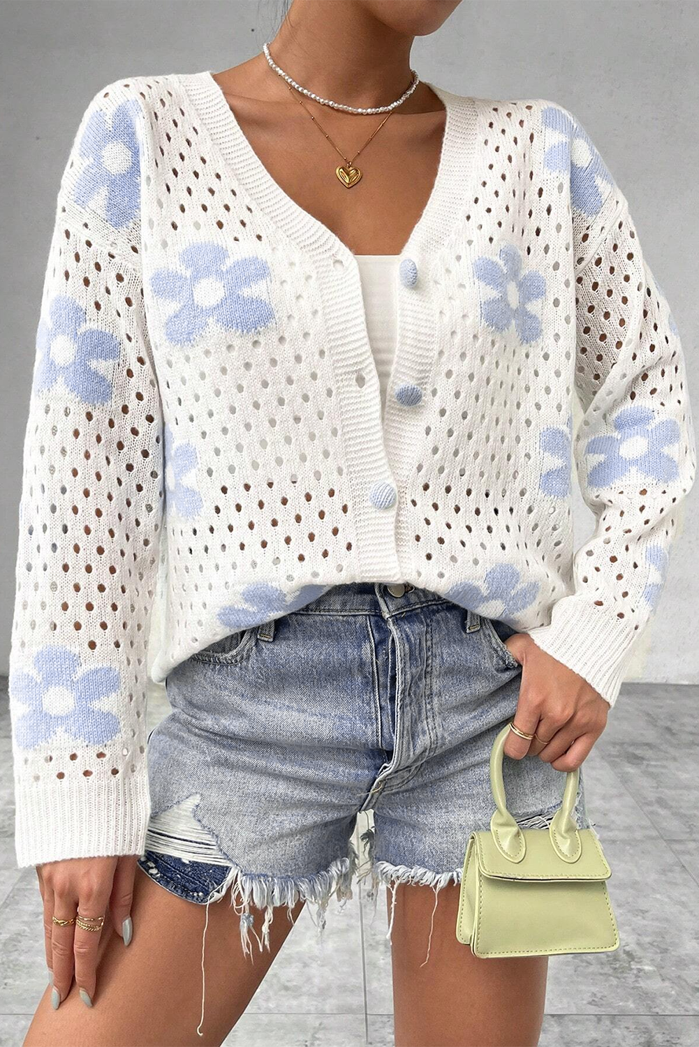 White Flower Knit Open Short Cardigan – Elegant and Feminine Layer