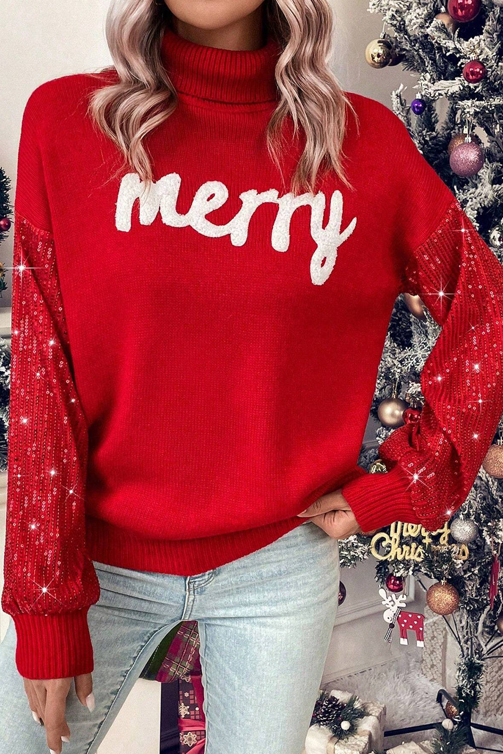 Racing Red Christmas Turtleneck Sweater – Festive & Chic