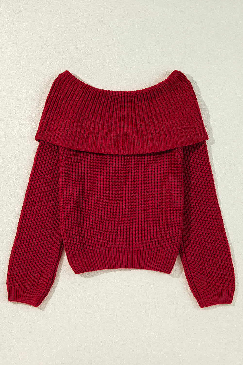 Racing Red Off-the-Shoulder Knit Sweater – Flirty & Fashionable