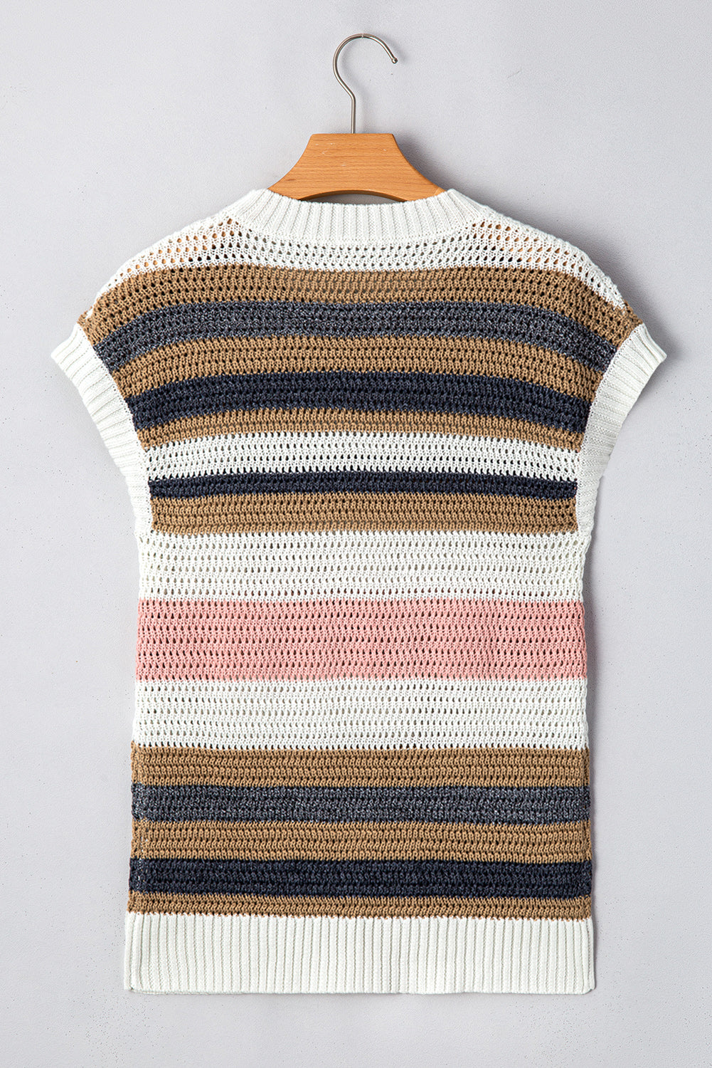 Pink Stripe Eyelet Knit Short Sleeve Sweater Tee – Contemporary & Stylish