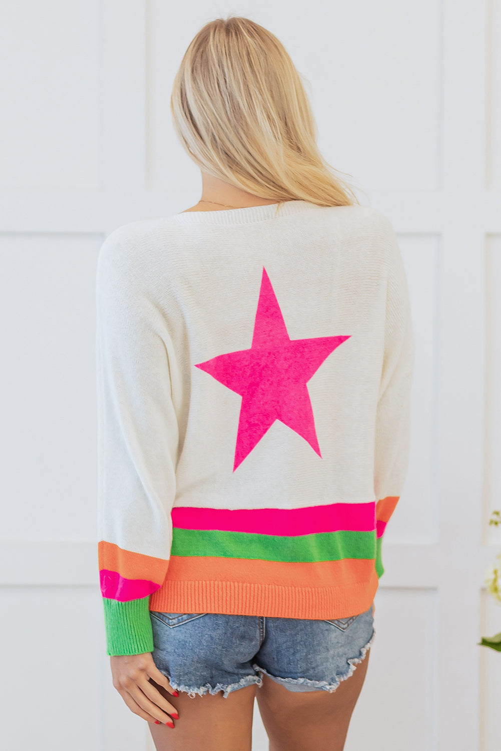 White Star Drop Shoulder Sweater – Cozy and Trendy