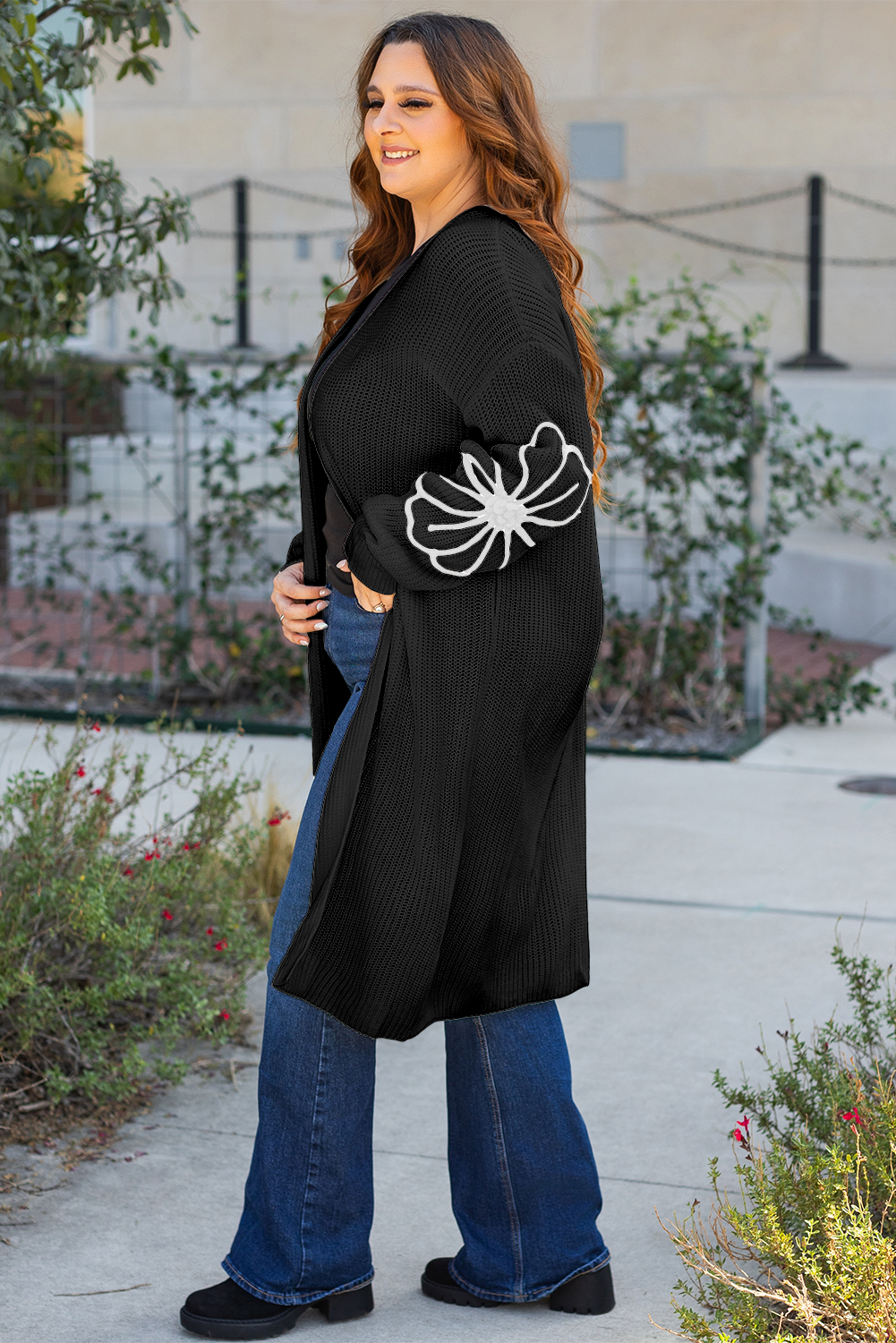 Black Flower Embroidered Duster Cardigan – Elegance Meets Comfort