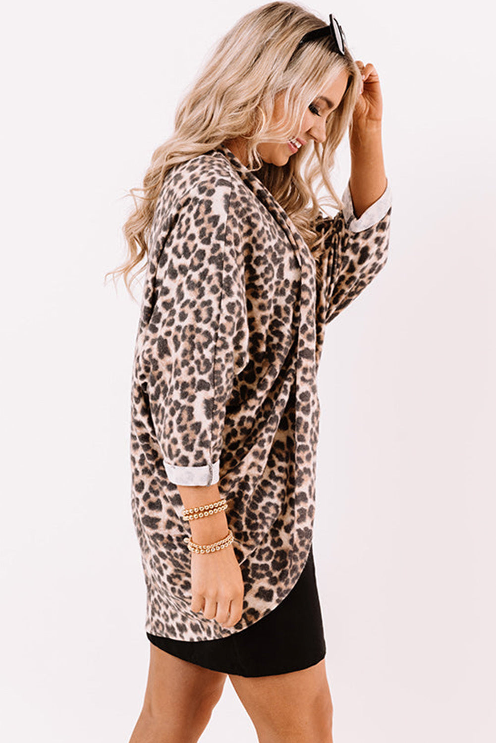 Khaki Leopard Print Batwing Tunic Cardigan – Bold and Comfortable Style