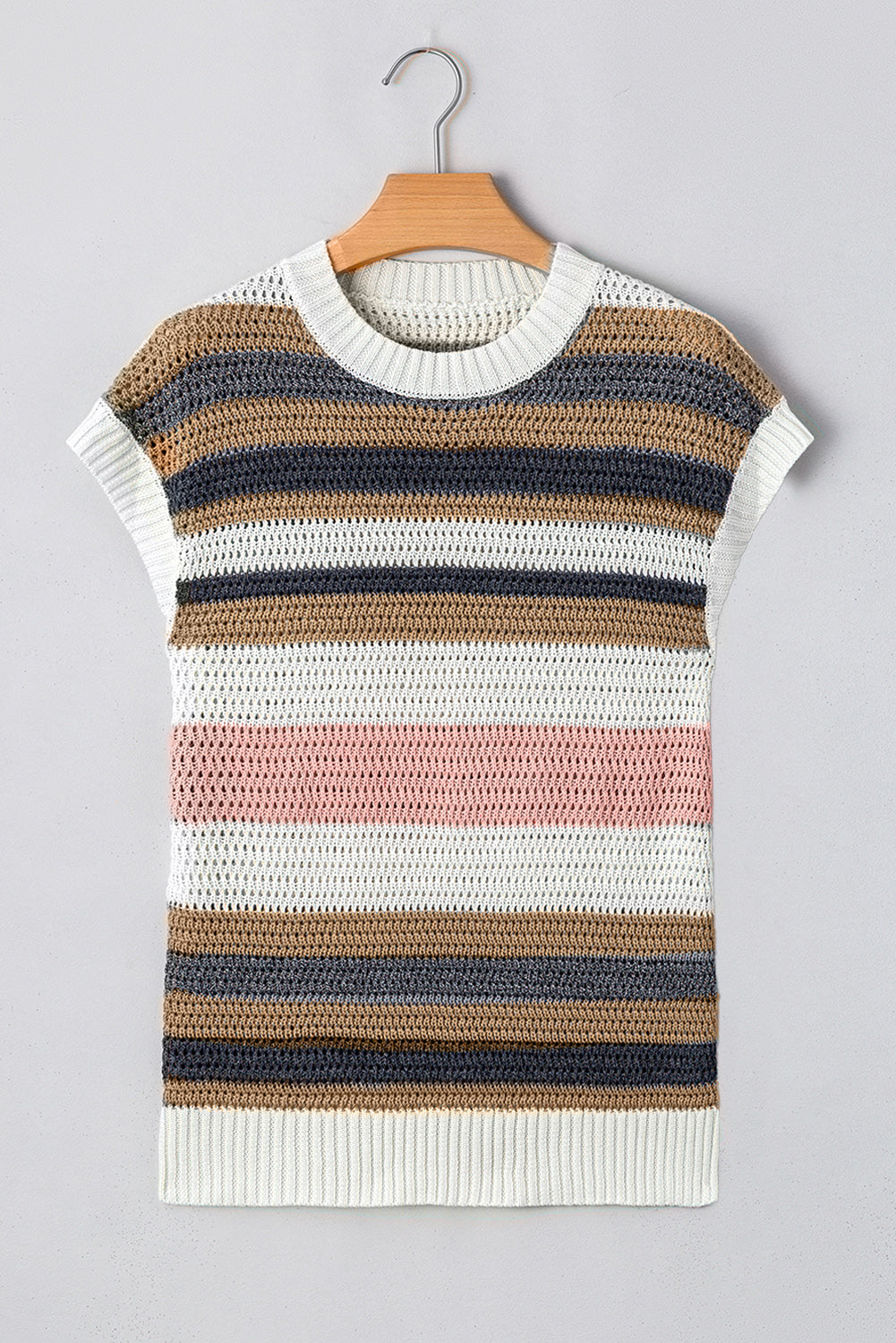 Pink Stripe Eyelet Knit Short Sleeve Sweater Tee – Contemporary & Stylish