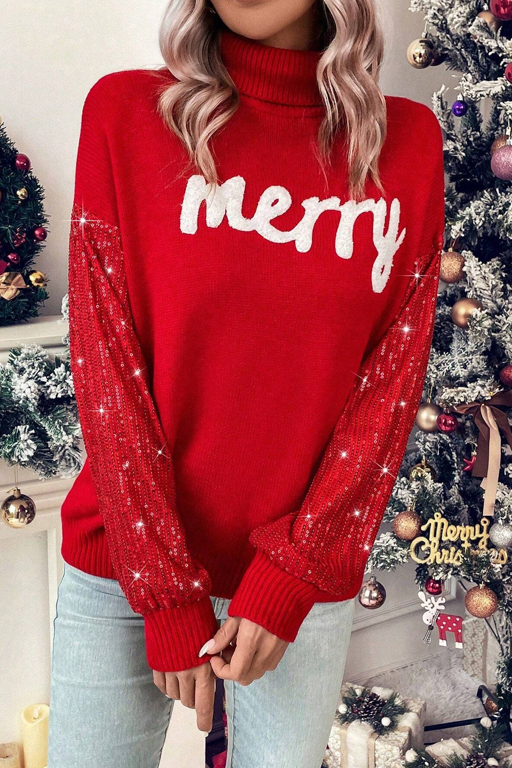 Racing Red Christmas Turtleneck Sweater – Festive & Chic