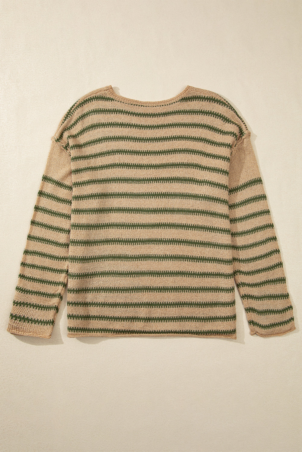 Khaki Stripe Drop Shoulder Casual Sweater – Effortless Comfort and Style